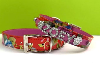 Retro Floral Dog Collar | Personalized cat Collar | Dog name collar | The Wilma | Boho Dog Collar | Boho Cat collar Personalized Gift