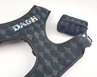 Black Diamond Sparkle dog harness | Personalized harness | Optional matching poo bag | XS-L | Fits pets 6-60 lbs