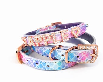 Sparkle Mermaid Dog Collar | Personalized Dog Collar & Mermaid Dog Tag | The Magnificent Mermaid collar | Rose Gold Buckle | XXS-XXL