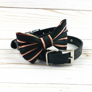 Black, red, and gold bow tie collar Dog Bow tie Dog wedding bow tie Dog Tuxedo collar Black and white wedding image 1