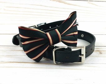 Black, red, and gold bow tie collar | Dog Bow tie | Dog wedding bow tie | Dog Tuxedo collar | Black and white wedding