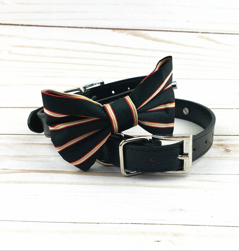 Black, red, and gold bow tie collar Dog Bow tie Dog wedding bow tie Dog Tuxedo collar Black and white wedding image 1