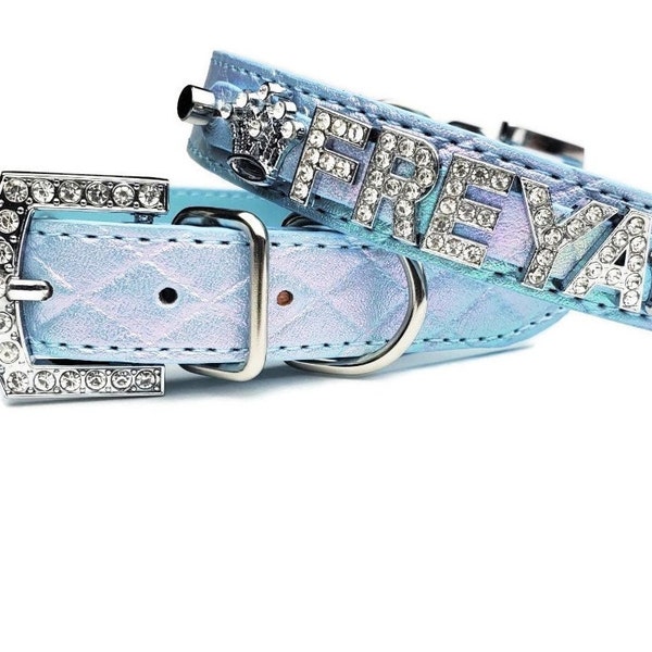 Quilted Periwinkle Blue Pet Collar | Sizes  XXS- XXL | Great for cats, dogs, and puppies | Matching leash option