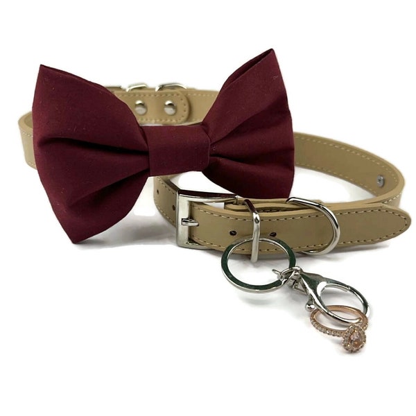 Burgundy dog bow tie w ring clip option | Dog wedding bow tie | Dog Ring bearer | Burgundy dog bowtie | 4 Color choices | XXS- XXL
