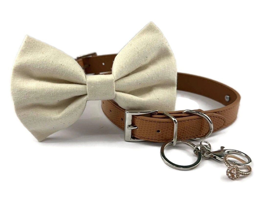 Rustic Ivory Dog Bow Tie W Ring Clip Option Dog Wedding Bow Tie Dog