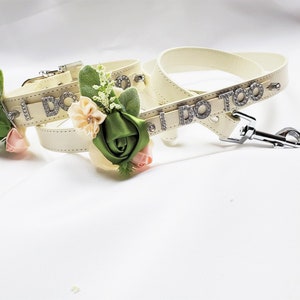 Wedding Dog collar | Sage and blushWedding | I DO TOO collar and leash | 25 Color Options | Flower Dog Collar | Dog wedding attire