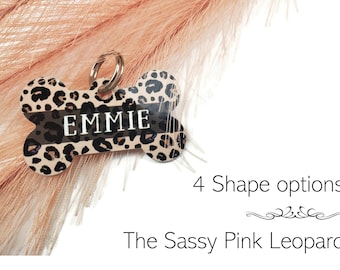 Dog ID Tag | The Sassy Pink Leopard |  Cat ID Tag | 4 Tag Shapes | Personalized Dog Tag | Dog Tag | Pet ID Tag | Custom Pet Collar