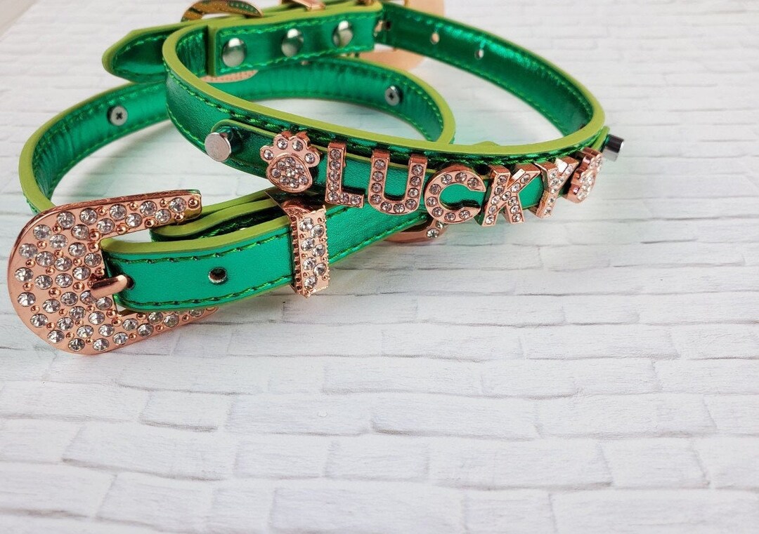 Rhinestone Dog Collar Gifts for Dogs Jade Green & Rose Gold Dog Collar
