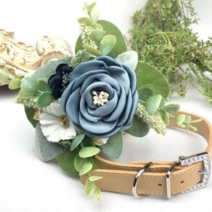 Collar de boda con suculentas / Flores suculentas / Boda azul polvoriento / Collar de flores para perros / Collar de boda para perros / Collares de suculentas para perros