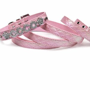 Quilted Shimmer Pink Dog Collar | Gifts for pets | XXS XS S M L XL | Personalized Dog Collar | Name Dog Collar | Pink Puppy Collar image 2