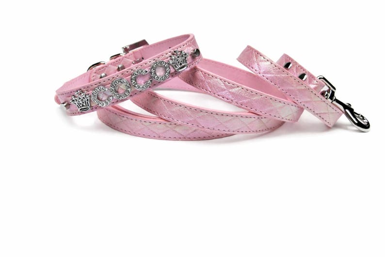 Quilted Shimmer Pink Dog Collar | Gifts for pets | XXS XS S M L XL | Personalized Dog Collar | Name Dog Collar | Pink Puppy Collar image 2