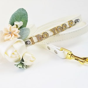 Wedding Dog collar | I DO TOO floral collar and matching leash | Choose from 25 Colors | Flower Dog Collar | Ivory and Gold wedding
