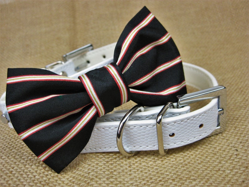 Black, red, and gold bow tie collar Dog Bow tie Dog wedding bow tie Dog Tuxedo collar Black and white wedding image 2