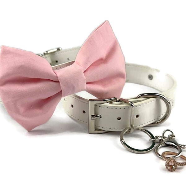 Light Pink dog bow tie w ring clip option | Dog wedding bow tie | Dog Ring bearer | pink cat bowtie | 4 Color choices | XXS- XXL