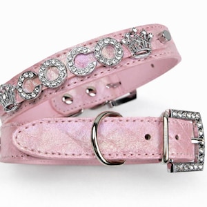 Quilted Shimmer Pink Dog Collar | Gifts for pets | XXS XS S M L XL | Personalized Dog Collar | Name Dog Collar | Pink Puppy Collar image 1