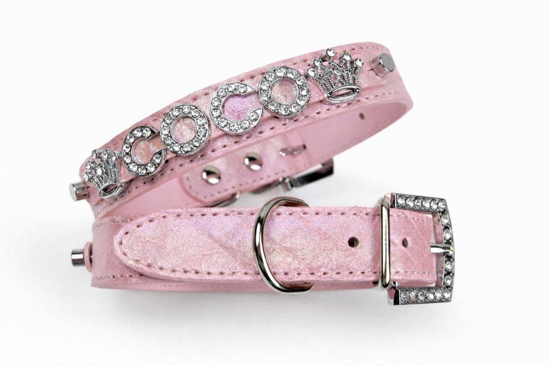 Quilted Shimmer Pink Dog Collar | Gifts for pets | XXS XS S M L XL | Personalized Dog Collar | Name Dog Collar | Pink Puppy Collar image 1