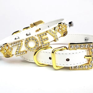 Rhinestone Dog Collar | White Dog Collar | Gold and Rhinestones | Bling Dog Collar | Personalized Dog Collar