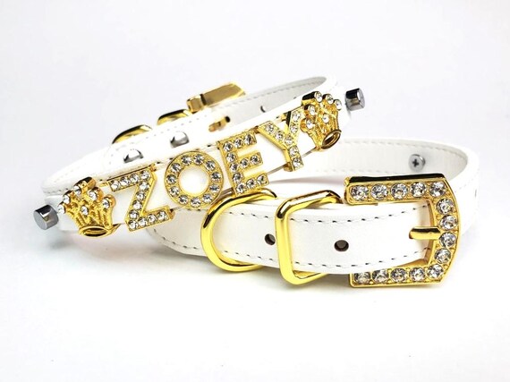 Glitzer-Halsband Für Hunde & Katzen – Verstellbares Lederhalsband Mit Strasssteinen In Weiß, Gr. M (25–32 Cm)