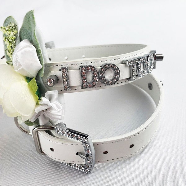 Wedding Dog collar | I DO TOO collar and leash | 10 Color Options | Dog Wedding | Flower Dog Collar | White Dog Collar