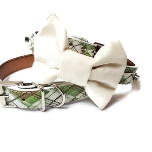 Sage green bow tie dog collar | Dog wedding bow tie | Dog Ring bearer | sage wedding | Retro Boho wedding | XXS- XL