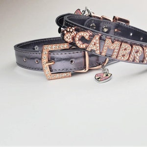 Personalized Dog Collar | Dog name collar | Rose gold and pewter | Bling Dog Collar | Name dog collar |