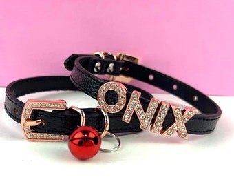 Micro personalized collar | Cat collar or XS dog collar | Black and Rose Gold | Personalized free | Collars for cats and small dogs