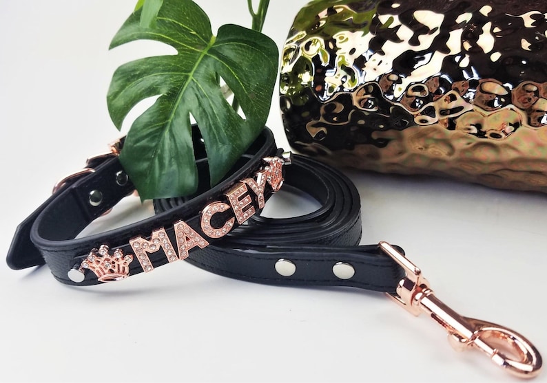 Personalized Dog Collar Dog Name Collar Rose Gold and Etsy