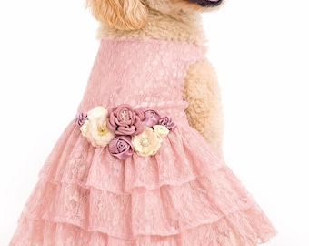 Hochzeitshundekleid | Hund Blumenmädchen Kleid | Die Josefina | Mauve, Blush und ivory Hochzeitshundekleid | Hundebekleidung XS-5XL | rosa Hundekleid