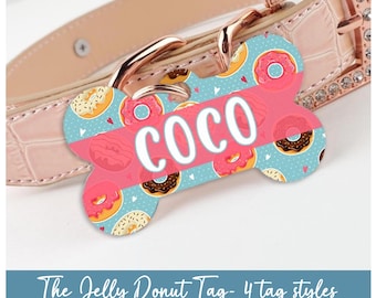 Donut Hundemarke | Der Jelly Donut |  Katzenmarke | 4 Anhänger Formen | Personalisierte Hundemarke | Hundemarke | Tiermarke | Benutzerdefinierte Haustier-Halsband