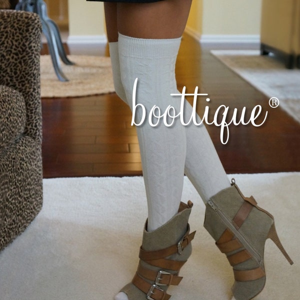 CLOSEOUT!   Luxe Legs™ Cable Knit Thigh-Highs- Cream Over-the-Knee Quality Boot Socks Thigh Highs