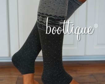 Snowflake Scandinavian Boot Cozies  - Angora Wool, Ultra Soft, Dark/Light Mocha Espresso Two-Tone Nordic Print Leg Warmers, Sweater Socks