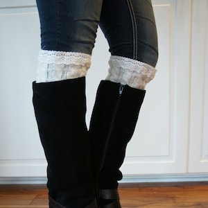 New Trend! Boot Cuffs in Cream: Cable Knit and Lace Toppers for Boots, Boot Socks, Boot Cuff, Leg Warmers image 1