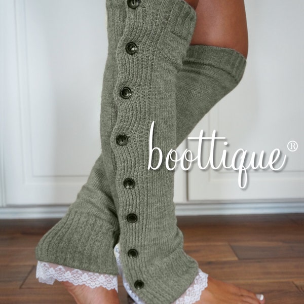 Boot Cozies: High Quality Lace and Button Leg Warmers and Boot Socks; NEW COLOR- London Fog!