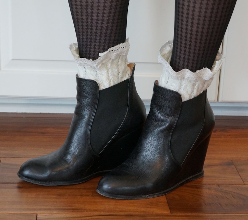 New Trend! Boot Cuffs in Cream: Cable Knit and Lace Toppers for Boots, Boot Socks, Boot Cuff, Leg Warmers image 3