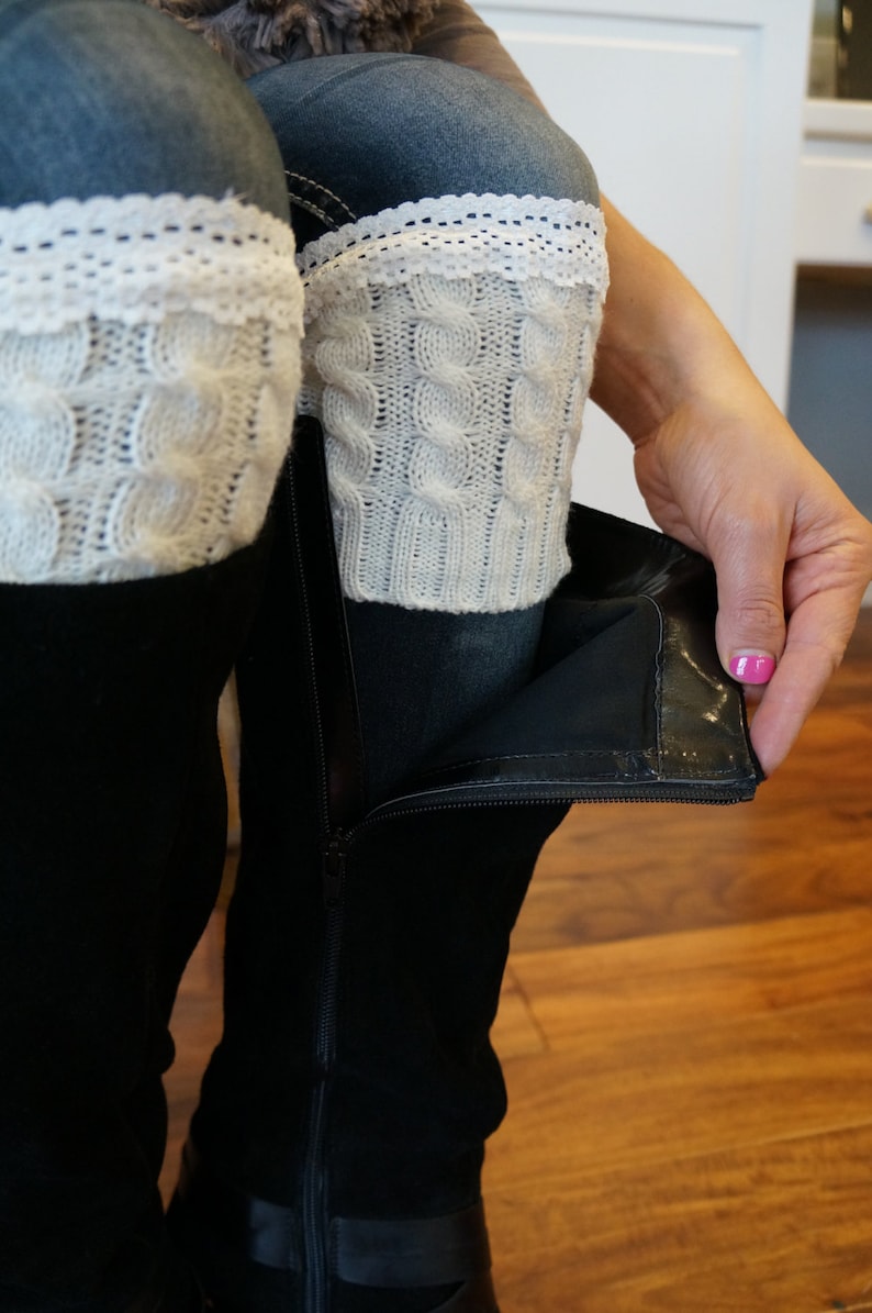 New Trend! Boot Cuffs in Cream: Cable Knit and Lace Toppers for Boots, Boot Socks, Boot Cuff, Leg Warmers image 2
