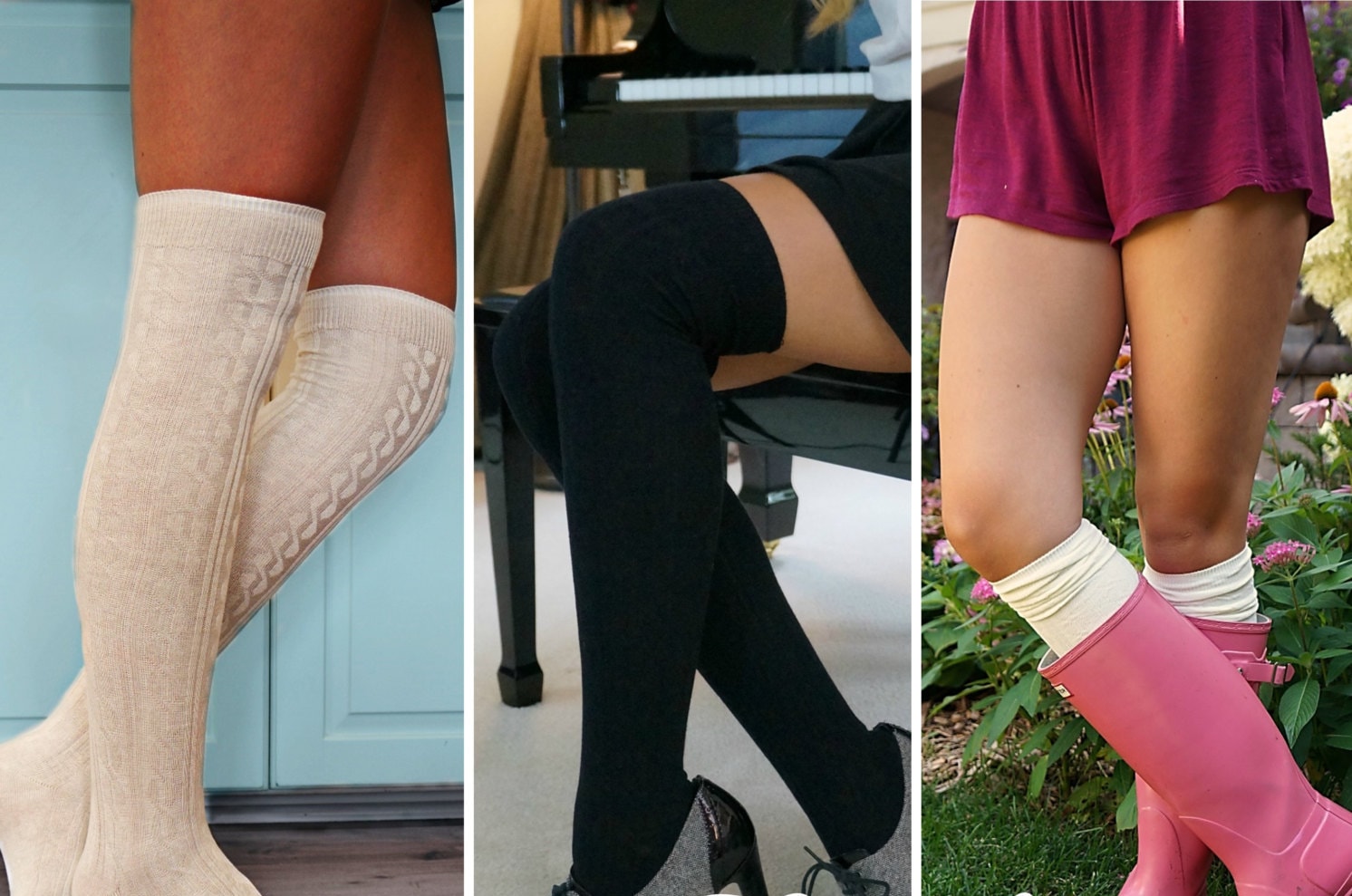 Woman's High Knee Wool Boots Socks, Vintage Natural Wool Long