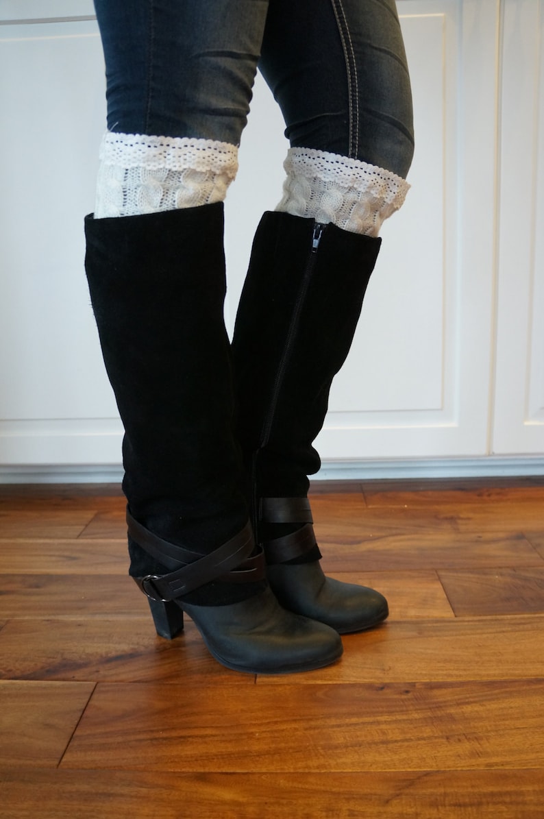 New Trend! Boot Cuffs in Cream: Cable Knit and Lace Toppers for Boots, Boot Socks, Boot Cuff, Leg Warmers image 1