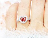 Delicate 39 Garnet Heart Ring, Small Red Heart Ring, Sterling Ring, Solitaire Ring, Engagement Ring, Promise Ring