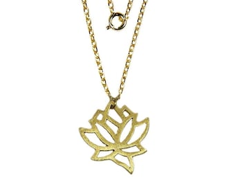 14K Gold Dipped Lotus Necklace, Brushed Floral Necklace, Mothers Day Gift, Gift for Her