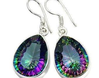 Dazzling Mystic Topaz Earrings & .925 Sterling Silver Dangle Earrings ; AC72 The SIlver Plaza