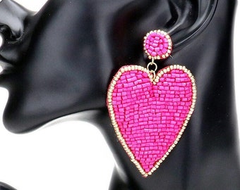 Heart Earrings Beaded Dangle Earrings