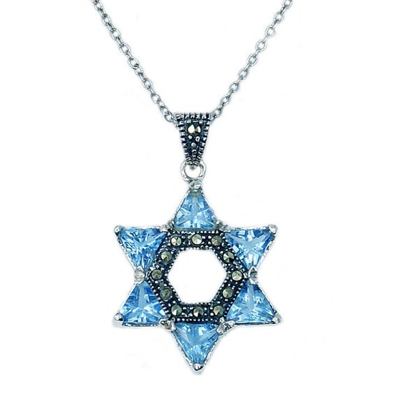 Star of David Necklace Sterling Silver Blue Necklace & 925 Sterling Silver