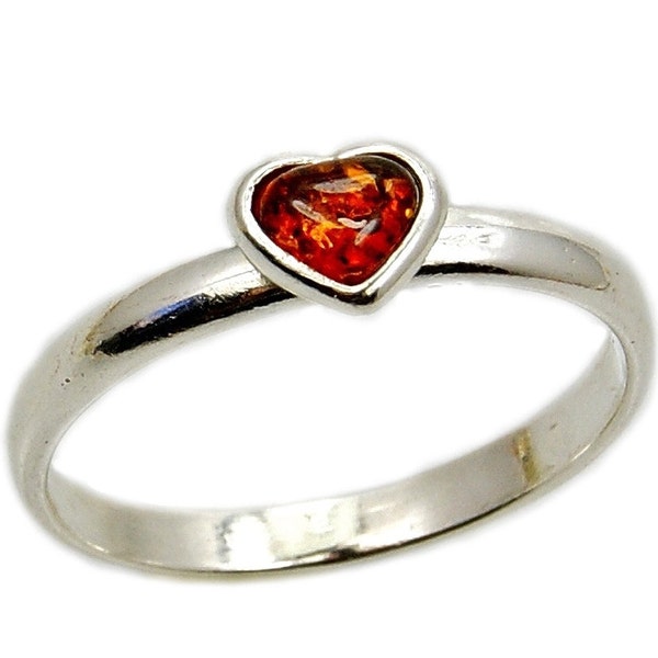 Amber Heart Ring 925 Sterling Silver Ring