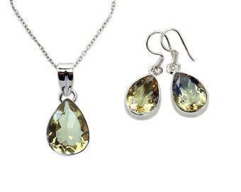 Citrine Necklace Earrings & 925 Sterling Silver