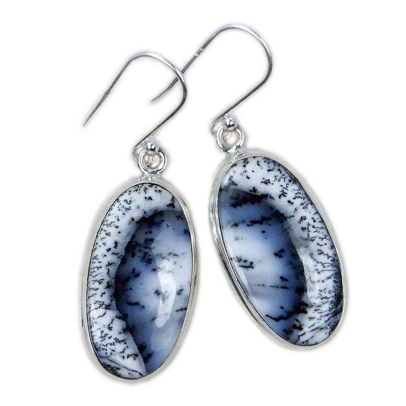 Oval Earrings Large Earrings Sterling Silver Dangle Earrings AG344 The Silver Plaza Nightfall/' Dendritic Opal Earrings