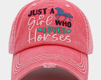 Just A Girl Who Loves Horses Distressed Baseball Cap Woman Girl Cotton Baseball Hat Gift for Her Ballcap Western Ballcap