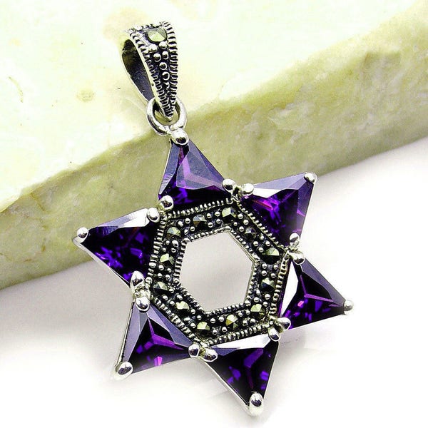 Jewish Star of David Pendant & Sterling Silver Marcasite Necklace