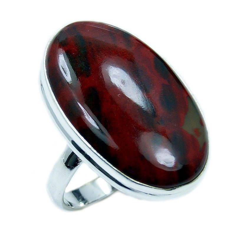 Large Bloodstone Ring Sterling Silver Rare Natural Bloodstone Ring Size 9 AG530 Gift