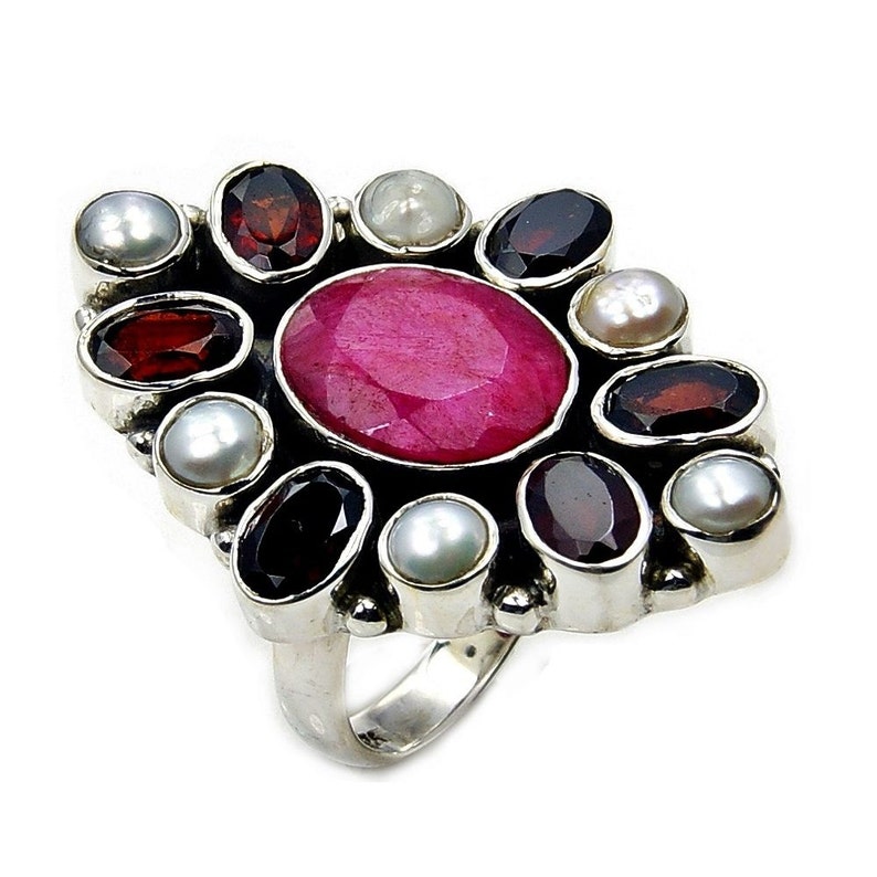 Sterling Silver Ring with Healing Properties Size 5.5 AA413 The Silver Plaza Garnet Ring Statement Ruby Ring Pearls Ring