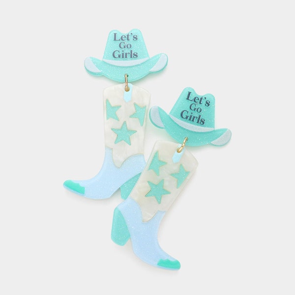Let's Go Girls Message Acrylic Cowboy Hat Western Hat Link Dangle Earrings Cowboy Earrings, Party Earrings